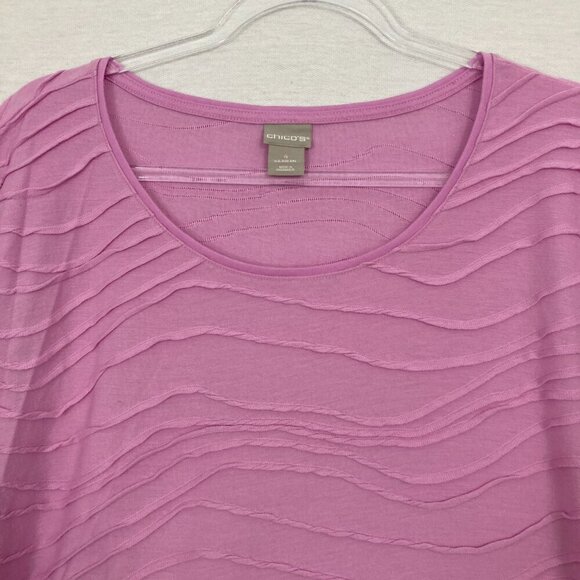 Chico's Pink Textured Stretch Round Neck 3/4 Sleeve Pullover Top XXL/4 - Picture 3 of 9